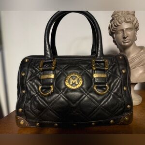 Metro City Leather Vintage EUC Braccilano Black Quilted Satchel Gold Details